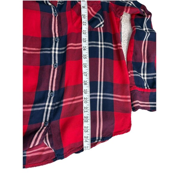 Woolrich Women's Medium Red Plaid Rayon Button Shirt Roll Tab Sleeve Casual - Picture 10 of 12